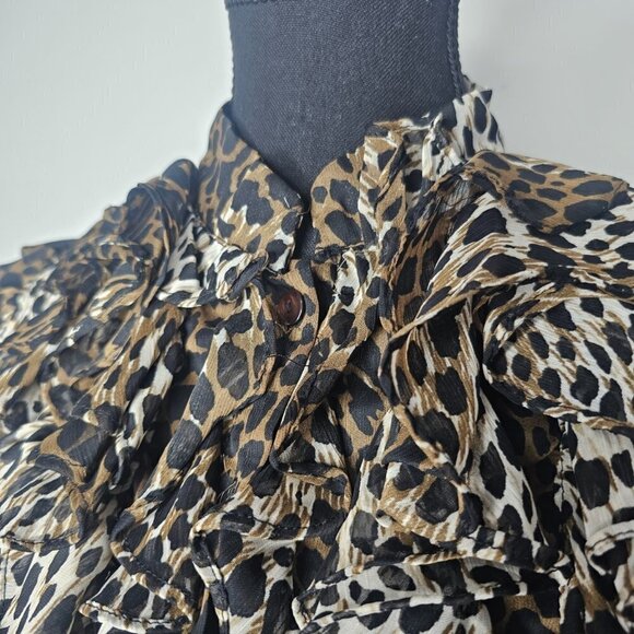 Women's Leopard Print Sheer Ruffled Blouse, Size Small - Picture 8 of 17